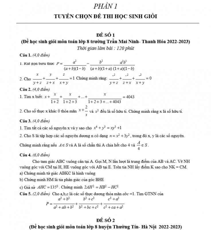 Tuyển Chọn Đề Thi HSG Toán 8 Năm 2022-2023