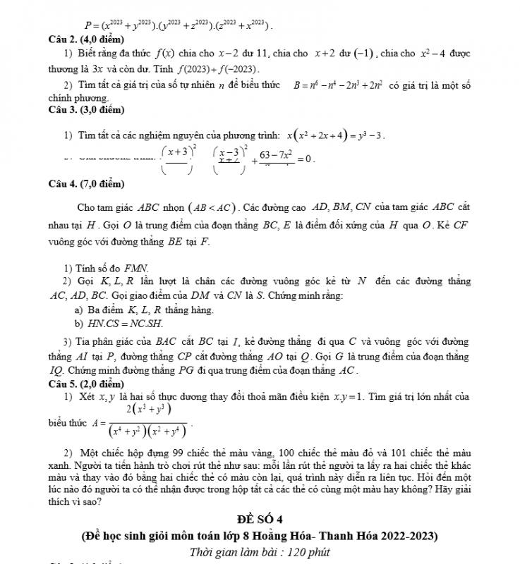Tuyển Chọn Đề Thi HSG Toán 8 Năm 2022-2023