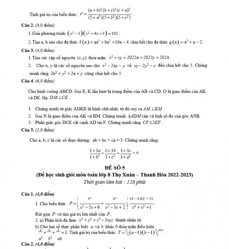 Tuyển Chọn Đề Thi HSG Toán 8 Năm 2022-2023