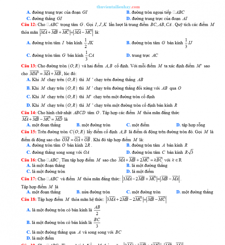 25 Câu Trắc Nghiệm Toán 10: Tìm Tập Hợp Điểm Thỏa Mãn Đẳng Thức Vectơ
