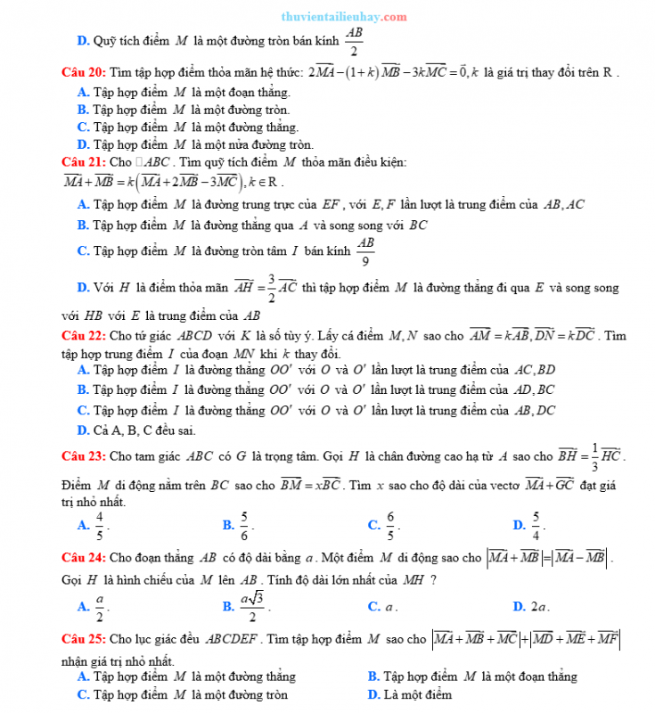 25 Câu Trắc Nghiệm Toán 10: Tìm Tập Hợp Điểm Thỏa Mãn Đẳng Thức Vectơ