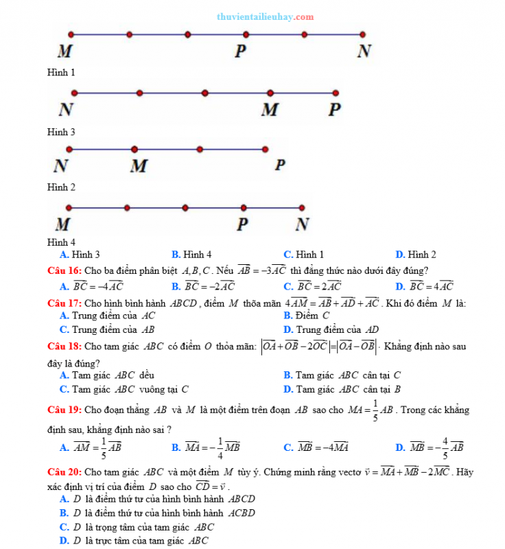 30 Câu Trắc Nghiệm Toán 10: Xác Định Điểm Thỏa Mãn Đẳng Thức VecTơ