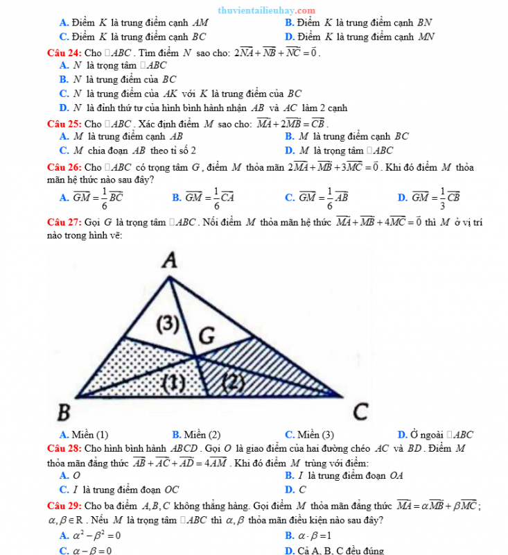 30 Câu Trắc Nghiệm Toán 10: Xác Định Điểm Thỏa Mãn Đẳng Thức VecTơ