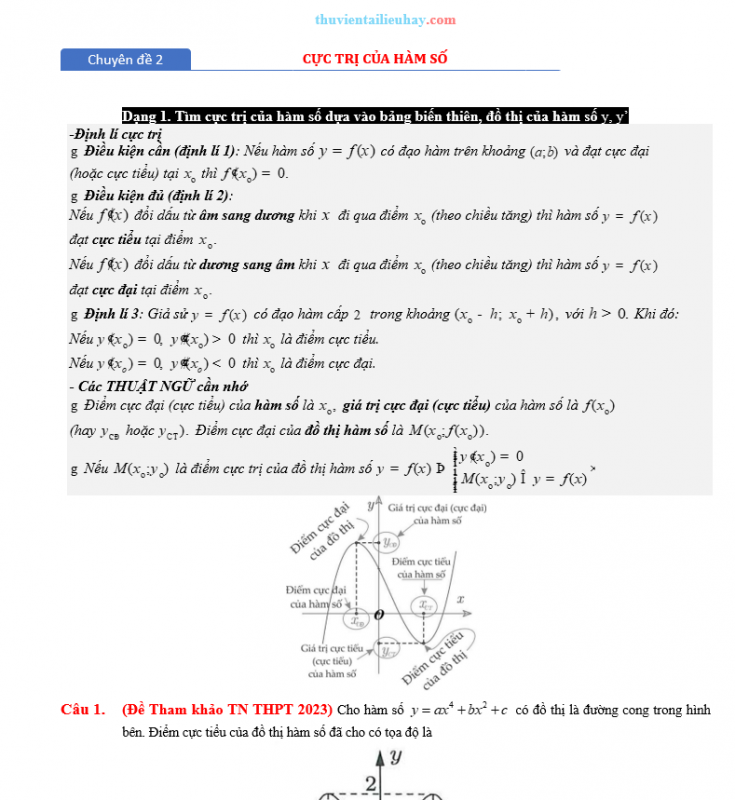 Chuyên Đề Toán Lớp 12: Cực Trị Của Hàm Số