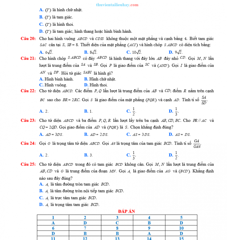 30 Câu Trắc Nghiệm Toán 11: Hai Đường Thẳng Song Song Trong Không Gian