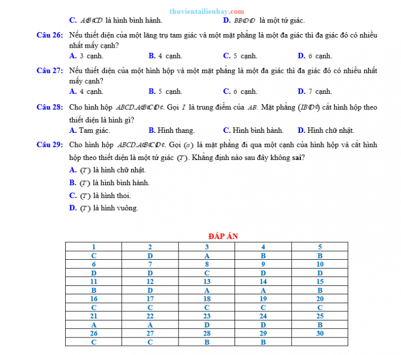 30 Câu Trắc Nghiệm Toán 11: Hai Mặt Phẳng Song Song