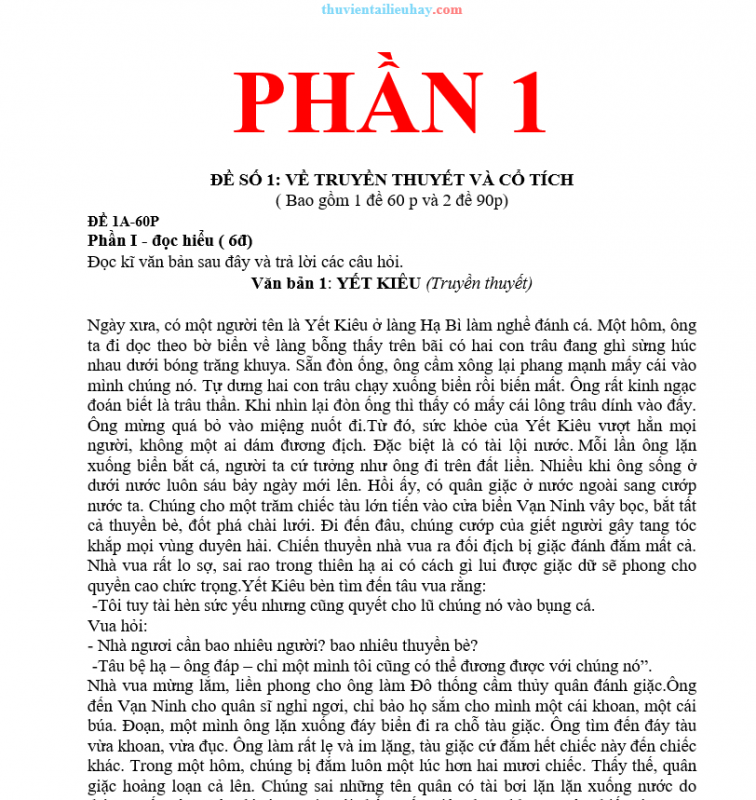 30 Đề Kiểm Tra 60 Phút Và 90 Phút Môn Ngữ Văn 6 Theo Từng Chủ Đề