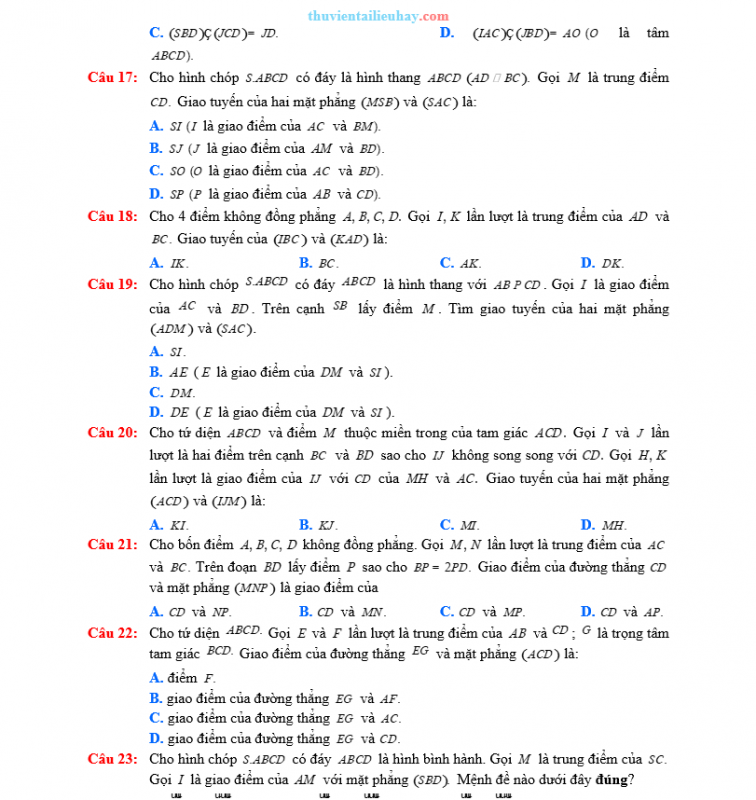 35 Câu Trắc Nghiệm Toán 11: Đường Thẳng Và Mặt Phẳng Trong Không Gian