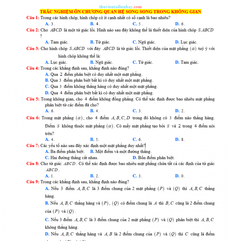 60 Câu Trắc Nghiệm Toán 11: Quan Hệ Song Song Trong Không Gian