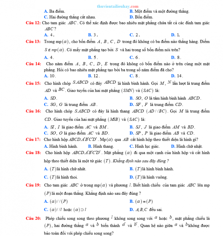 60 Câu Trắc Nghiệm Toán 11: Quan Hệ Song Song Trong Không Gian