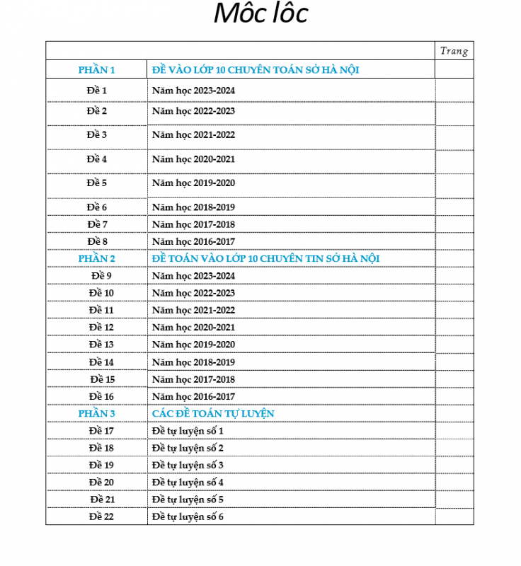 22 Đề Thi Vào Lớp 10 Môn Toán Chuyên Sở Hà Nội