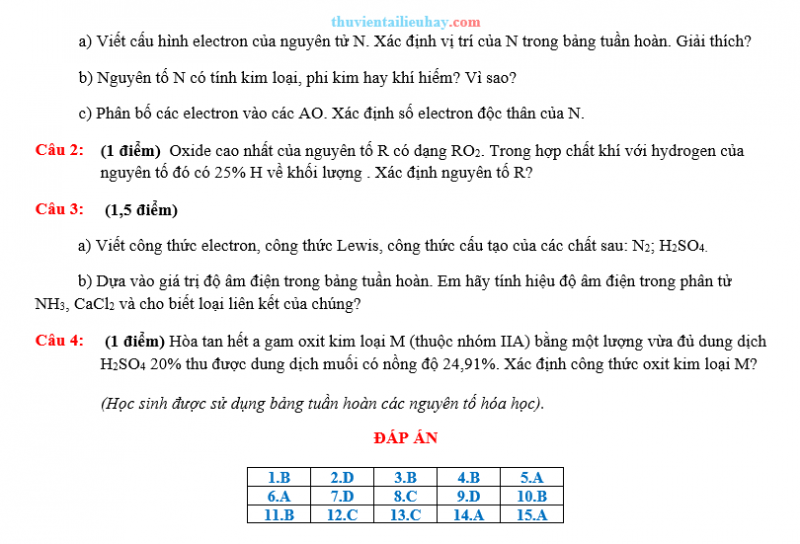 Đề Ôn Thi Học Kỳ 1 Môn Hóa Lớp 10 Chân Trời Sáng Tạo Đề 2