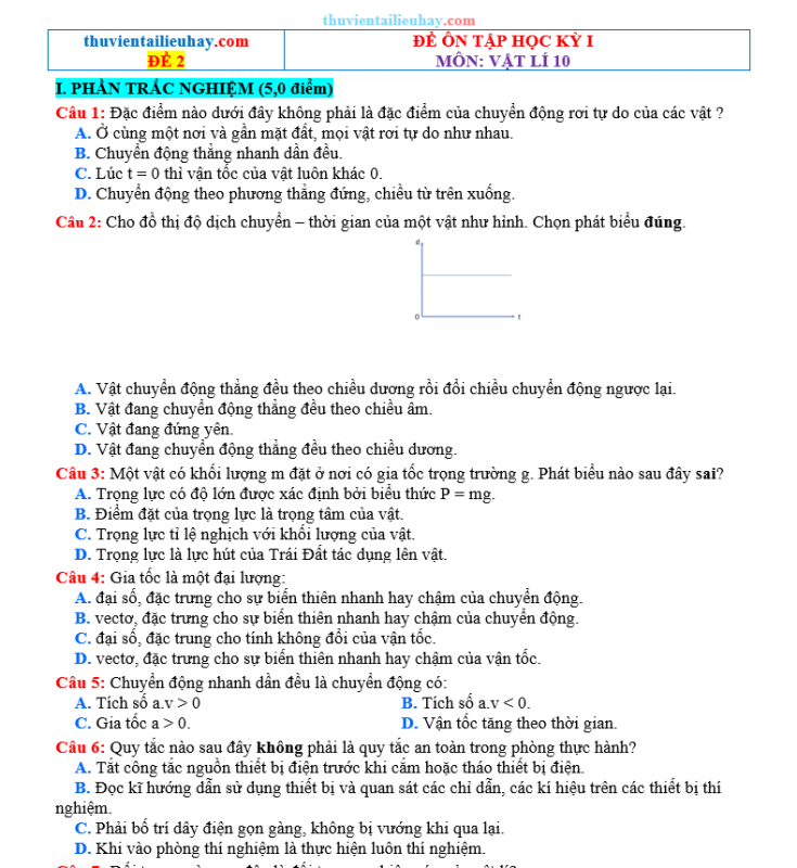 Đề Ôn Thi Học Kỳ 1 Môn Vật Lí Lớp 10 Kết Nối Tri Thức Đề 2