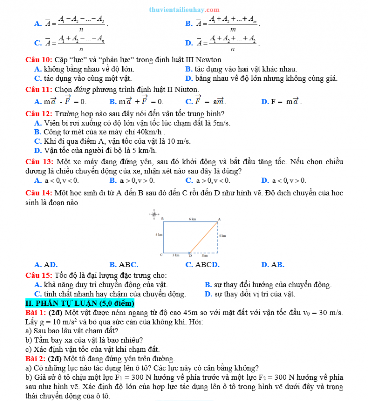 Đề Ôn Thi Học Kỳ 1 Môn Vật Lí Lớp 10 Kết Nối Tri Thức Đề 2