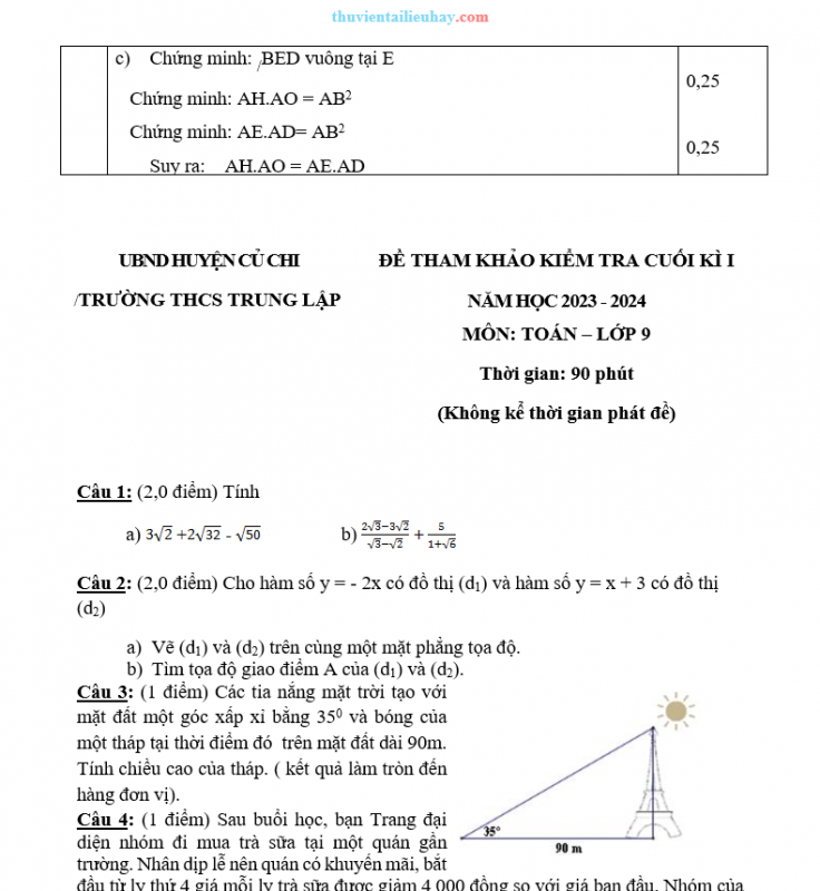 25 Đề Kiểm Tra Học Kỳ 1 Môn Toán Lớp 9 Năm 2023-2024