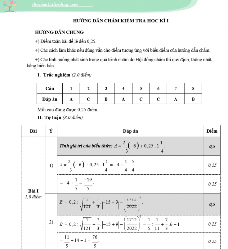 Đề Thi Học Kì 1 Môn Toán Lớp 7 Chương Trình Mới