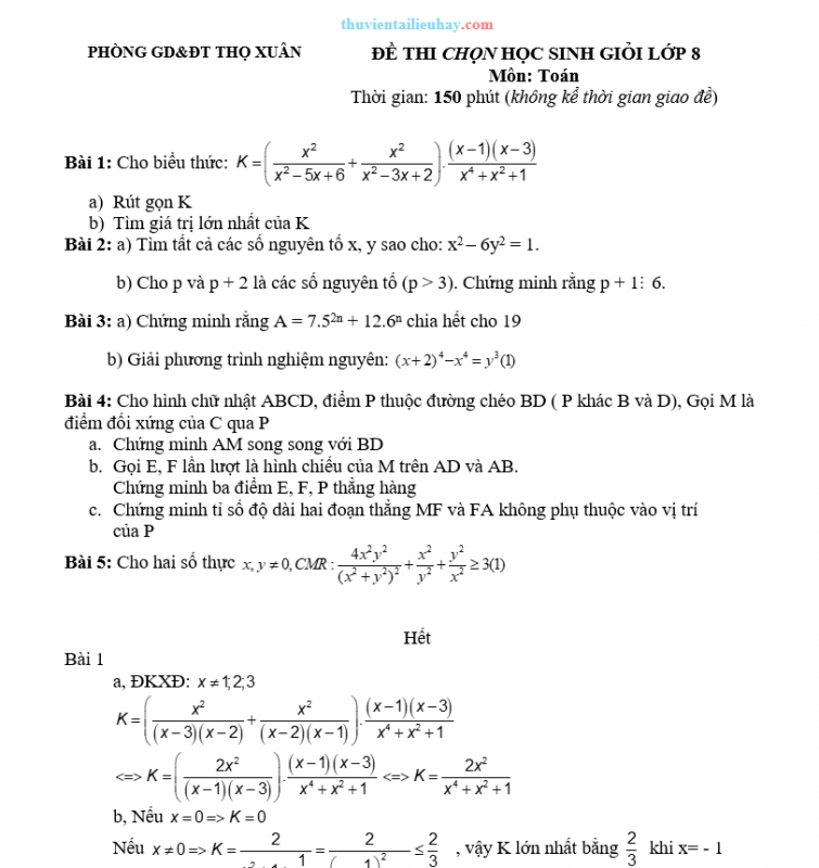 Đề Thi Chọn HSG Môn Toán Lớp 8 Cấp Trường 2023-2024