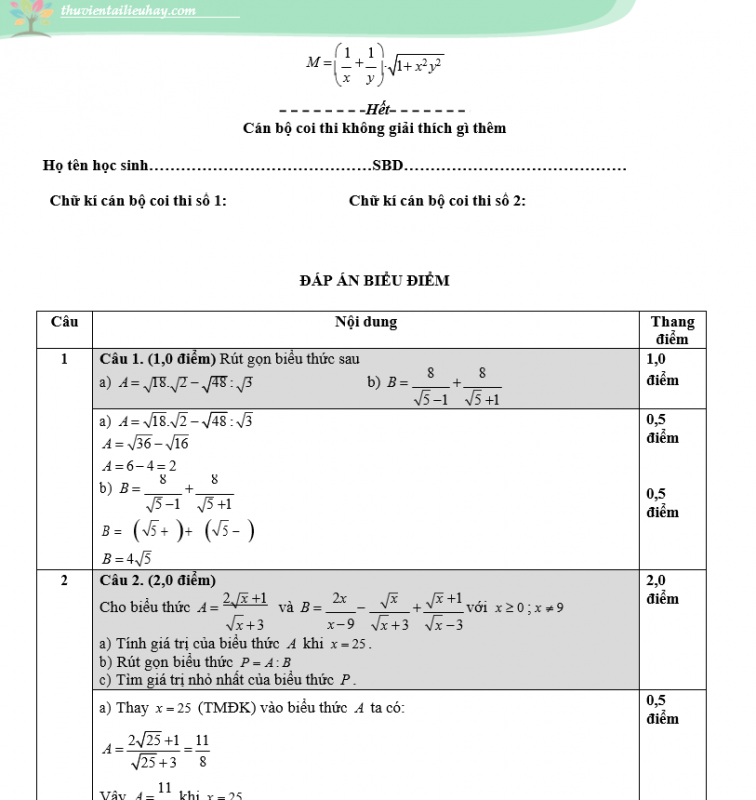 Đề Thi Học Kì 1 Môn Toán Lớp 9 Các Trường Hà Nội