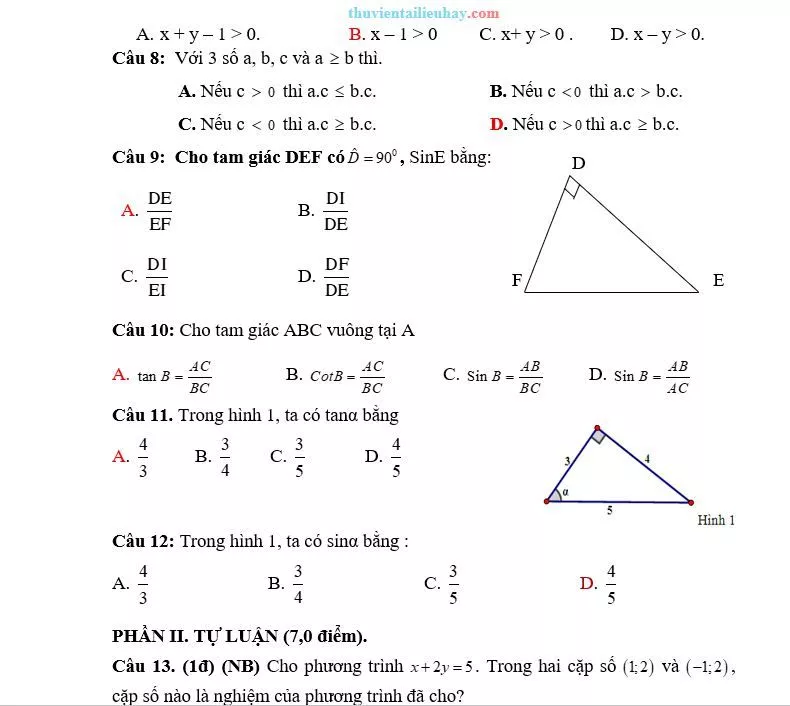 Bộ Đề Thi Giữa Học Kỳ 1 Toán 9 Cánh Diều Có Đáp Án Ma Trận Đặc Tả