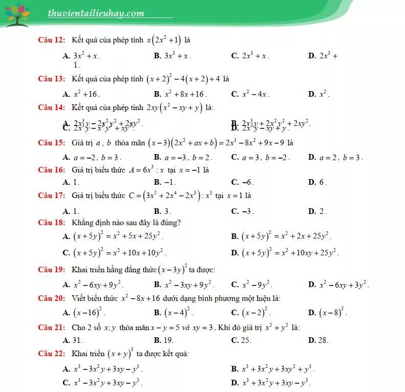 Đề Cương Giữa HK1 Môn Toán 8 2023-2024