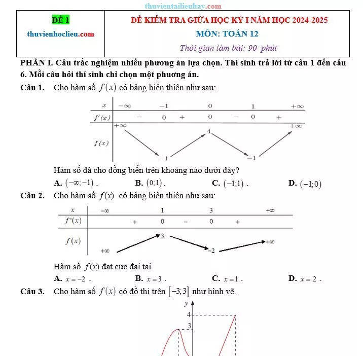 Đề Kiểm Tra Giữa Học Kỳ 1 Toán 12 Kết Nối Tri Thức Đề 1